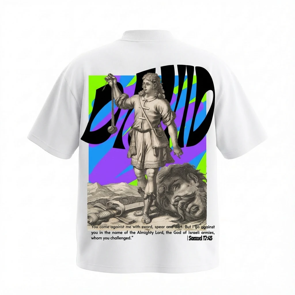 Product mockup of the white Timeless tee, back print