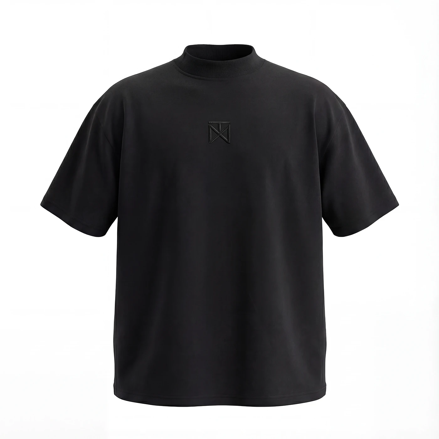 Product mockup of the black Timeless tee, front
