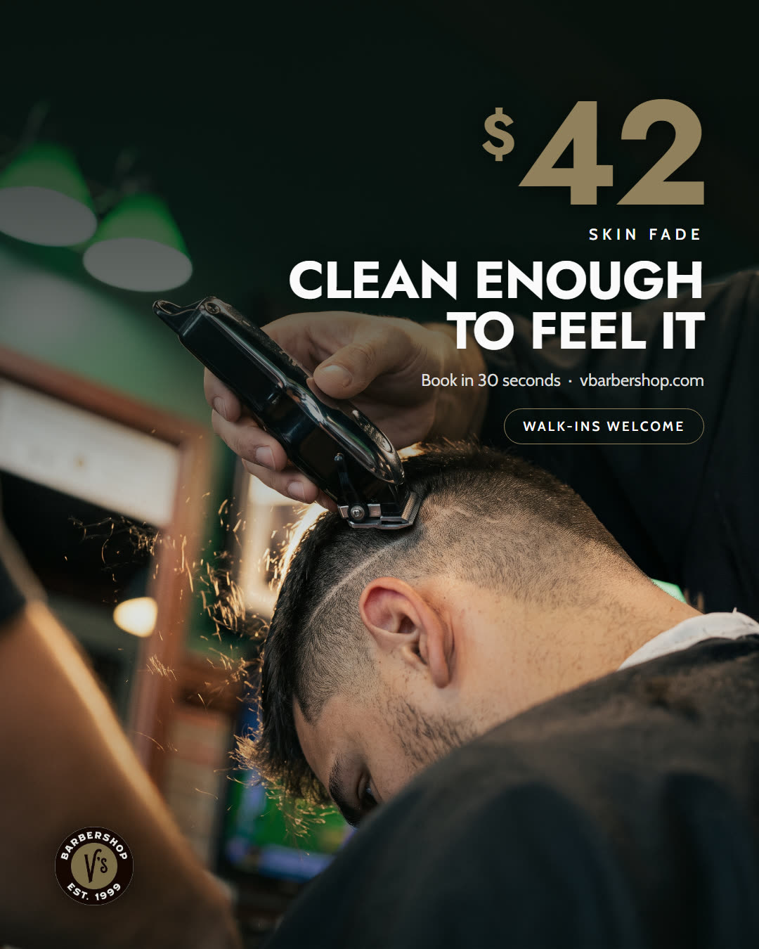 Feed post: skin fade for $42, with a barber working the clippers